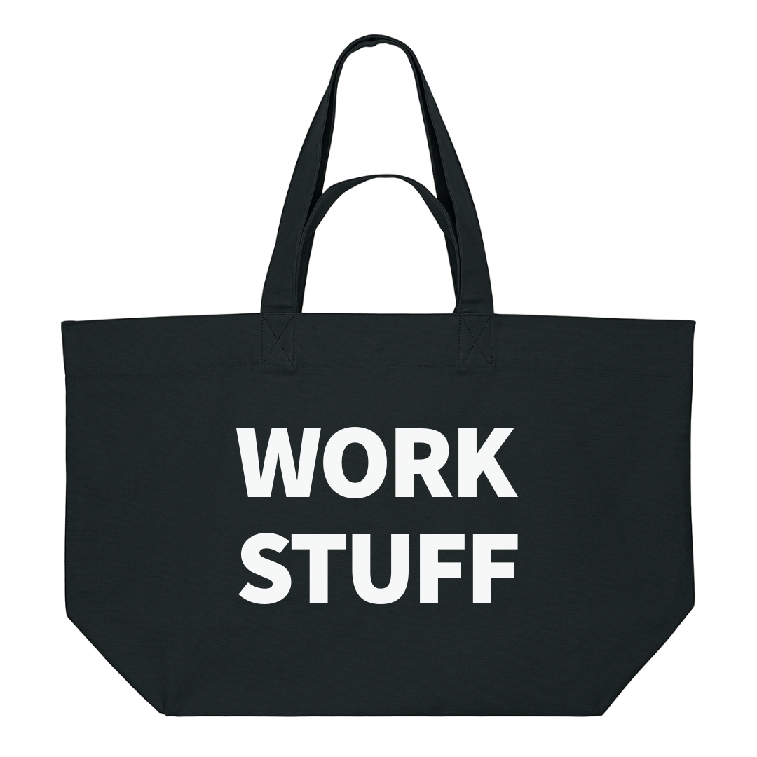 PREMIUM BLACK TOTE BAG WITH WHITE PRINT: GYM STUFF