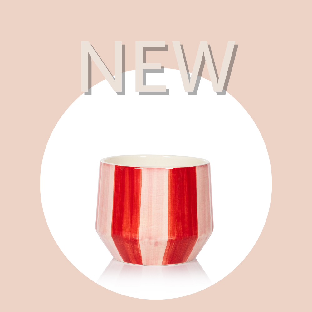 Red & Pink Stripy Ceramic Indoor Plant Pot