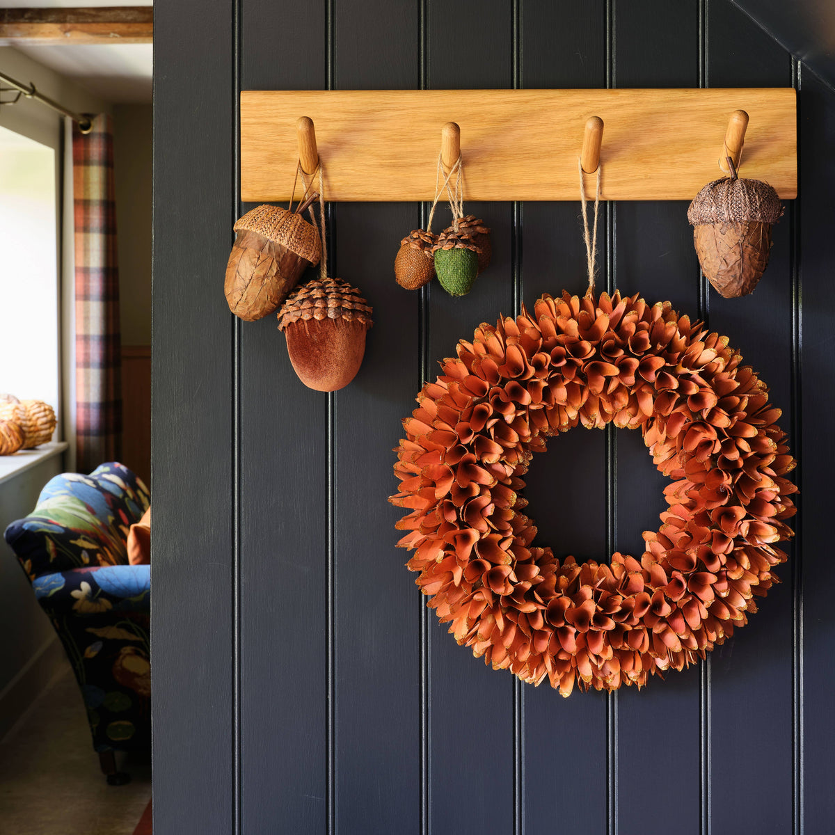 Sparkly Orange Autumnal Wooden Wreath