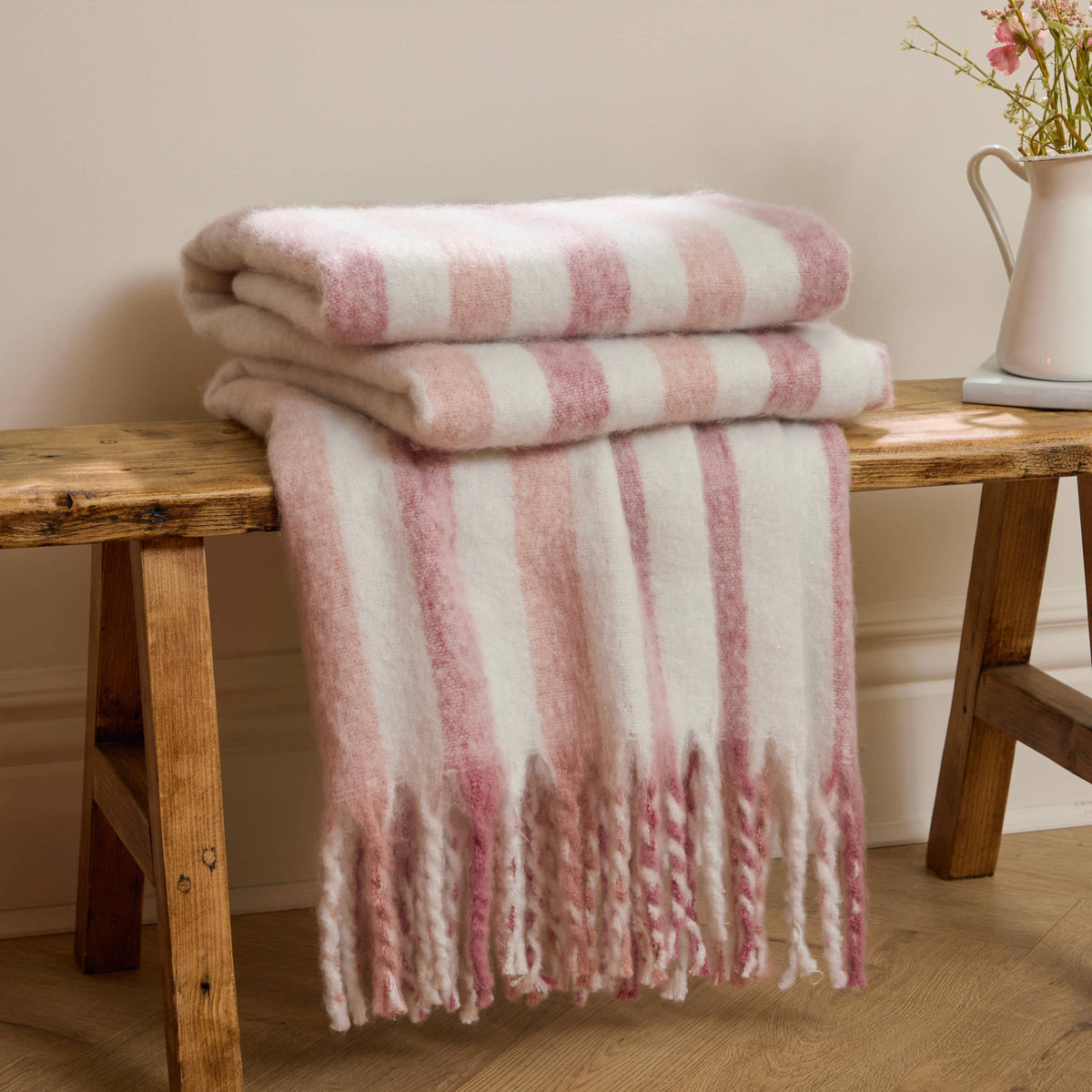 Beechwood Woven Stripe Throw Camellia: Camellia / 140 x 180cm