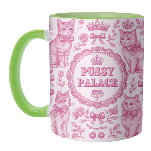 Mugs 'Pussy Palace' by Lilly Rose: Mug Colour Inner & Handle 11oz - Pink