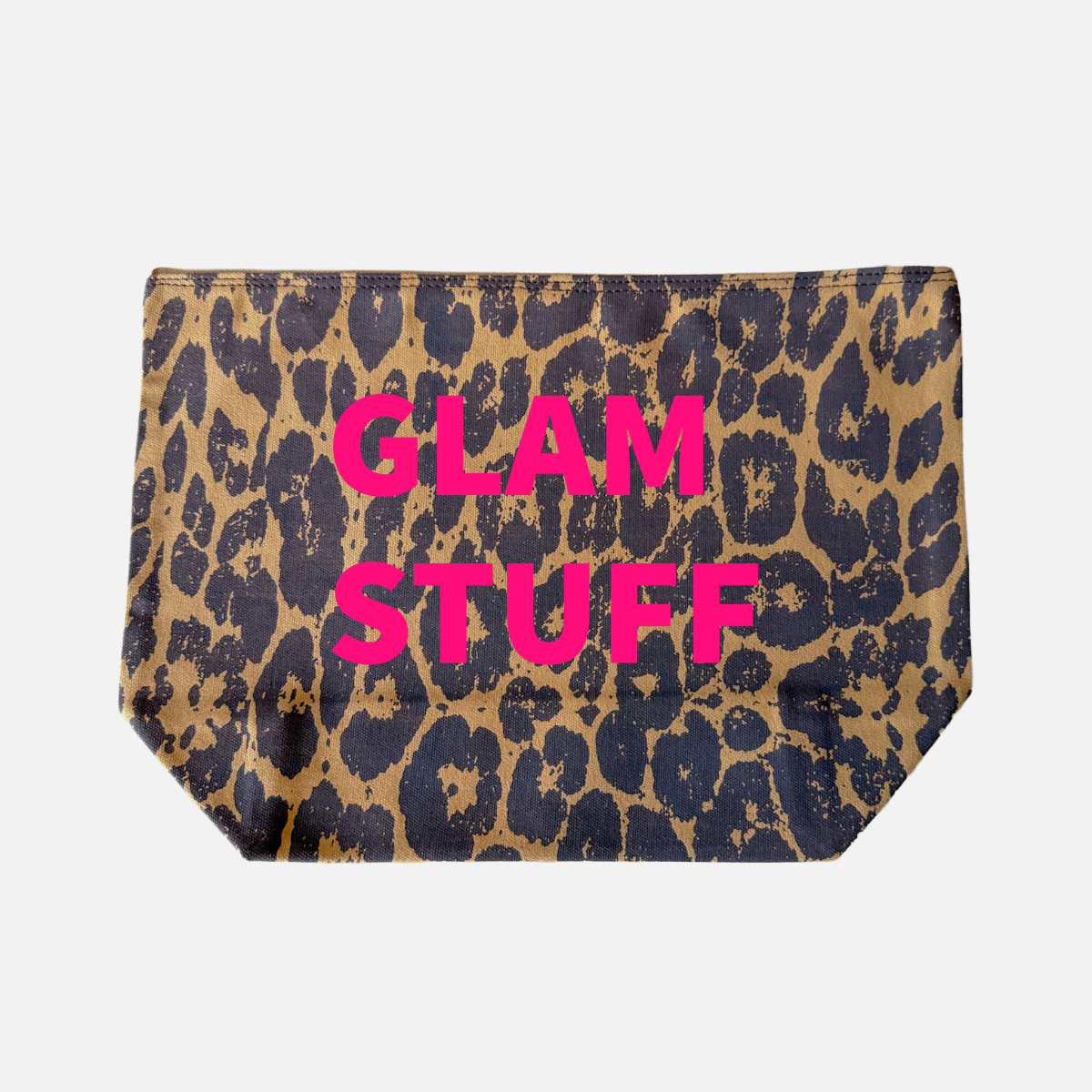 LEOPARD PRINT CANVAS POUCH WITH NEON PINK PRINT: MAKEUP STUFF