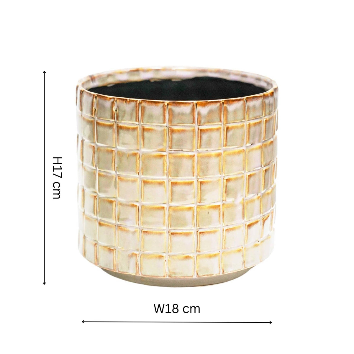 Tarah Textured Glaze Ceramic Indoor Planter H17cm D18cm: Ivory White