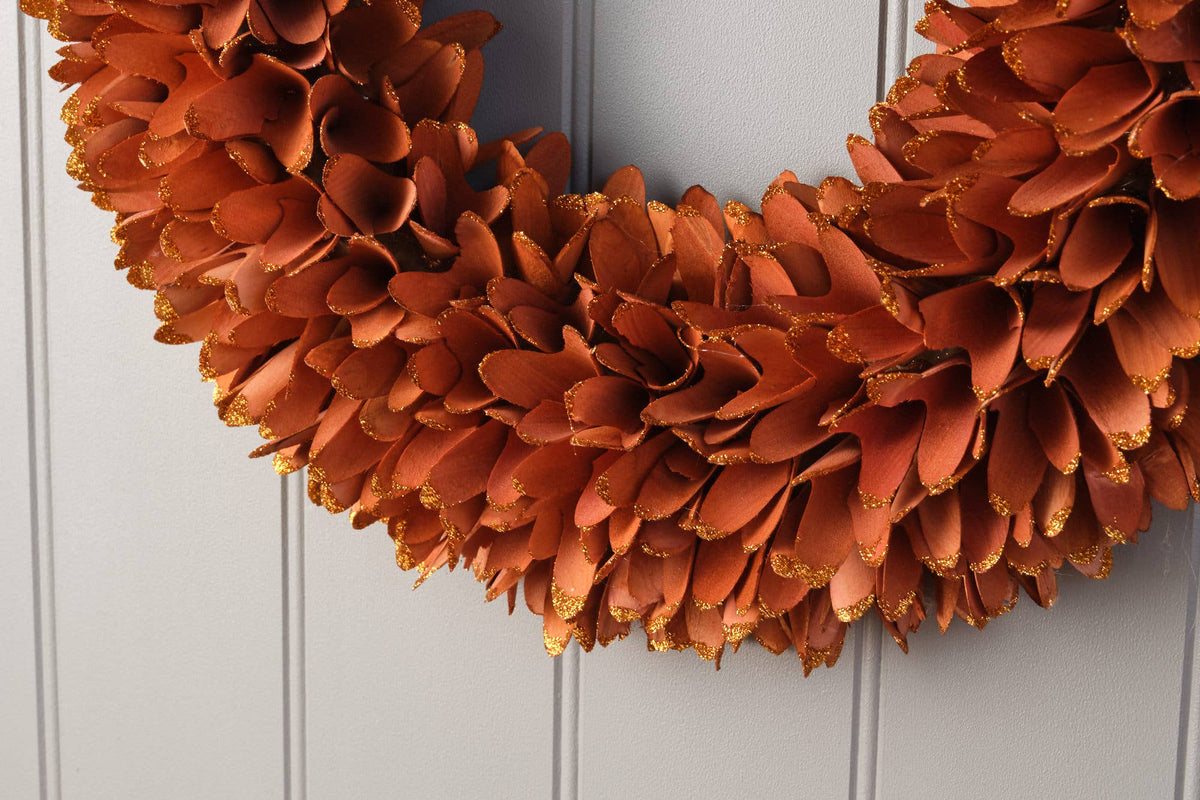 Sparkly Orange Autumnal Wooden Wreath
