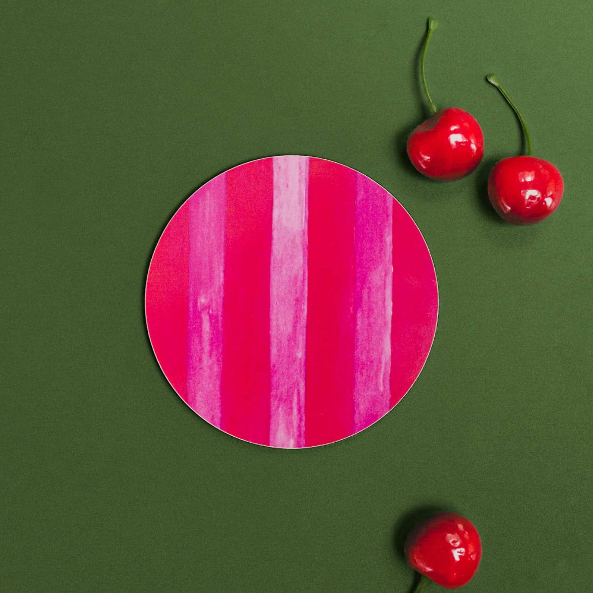 Raspberry & Cherry (Stripes) Round Coaster