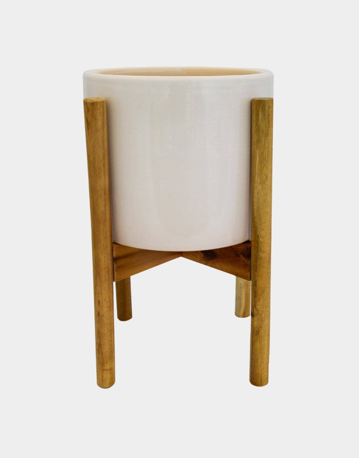 Anzio Planter with Wooden Stand: Stone White
