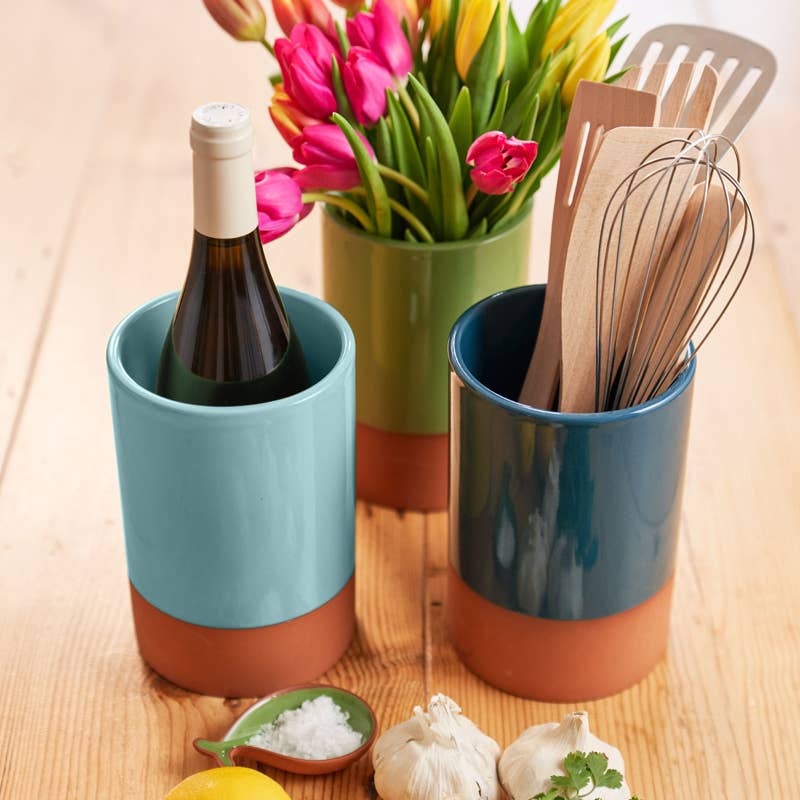 Sintra Glazed Terracotta Wine Cooler - Duck Egg Blue: Blue
