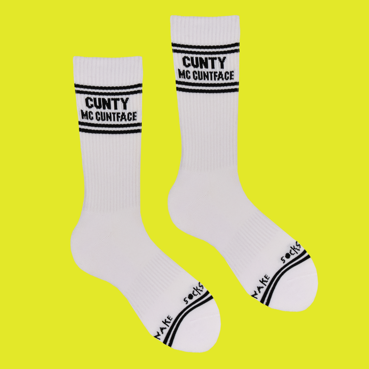 Sweary Sport Socks - Cunty Mc Cuntface: WHITE/BLACK / ONE SIZE (UK 5-11 / EU 38-45 / US 7-12)