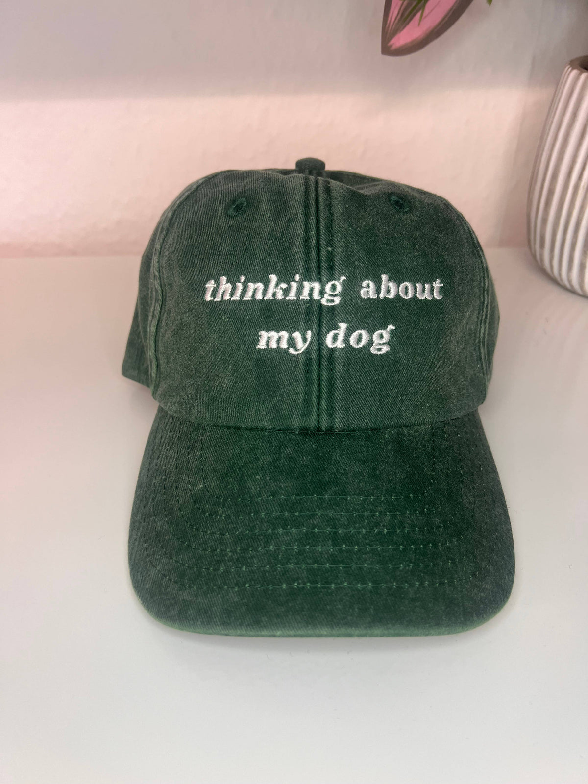 Thinking About My Dog Embroidered Vintage Cap: Vintage Light Denim