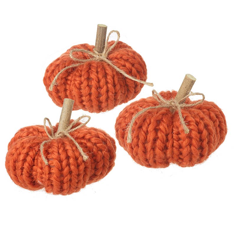 WOOL KNITTED PUMPKINS SET OF THREE