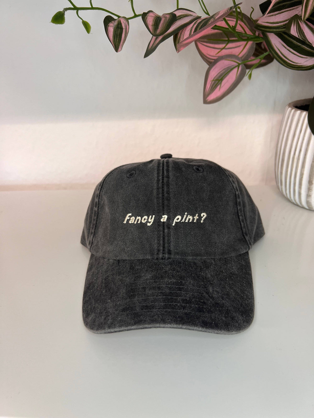 Fancy a pint? Embroidered Vintage Cap: Vintage Black