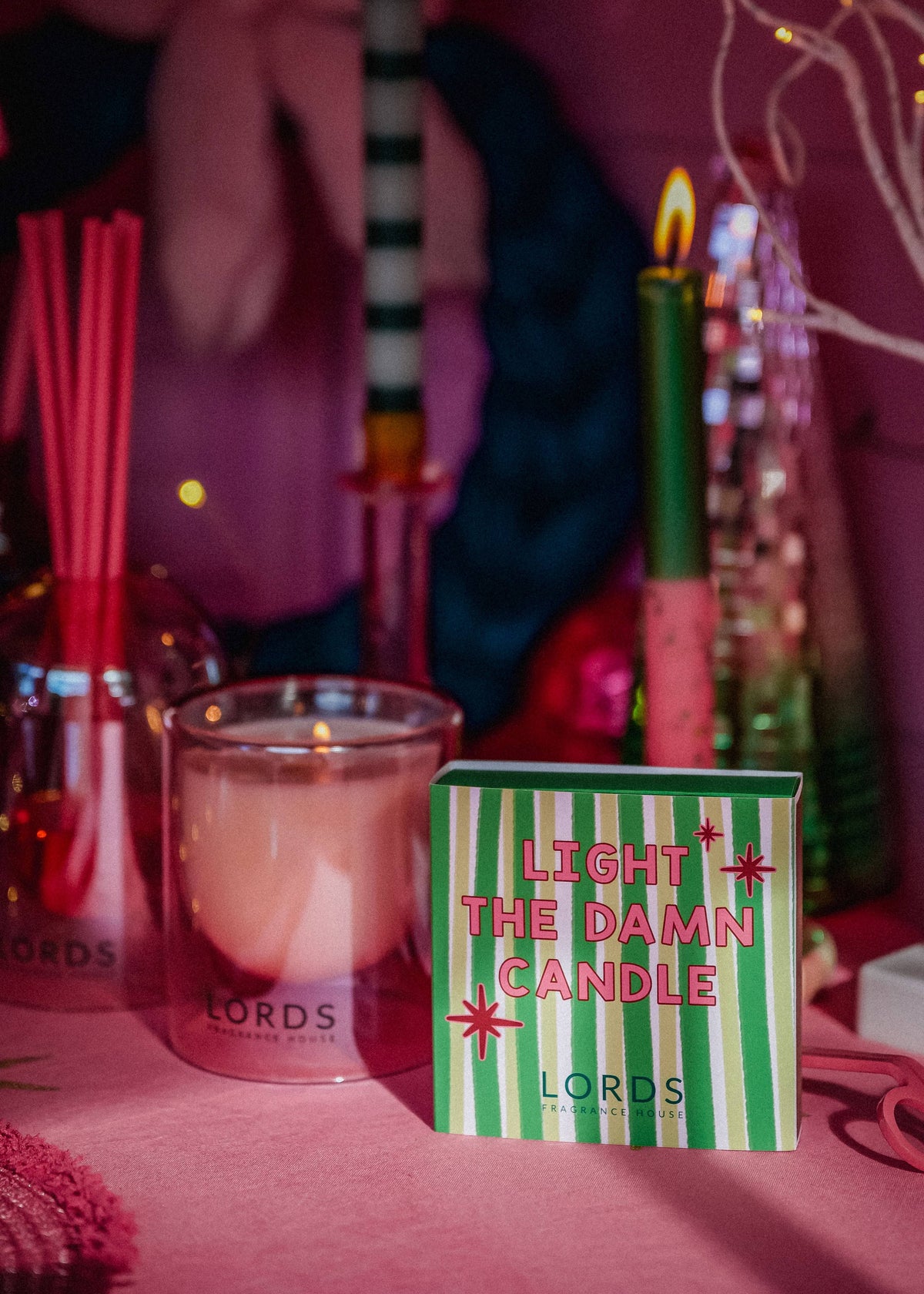 Match Boxes, Light the Damn Candle, Pink/Green Matches : Red