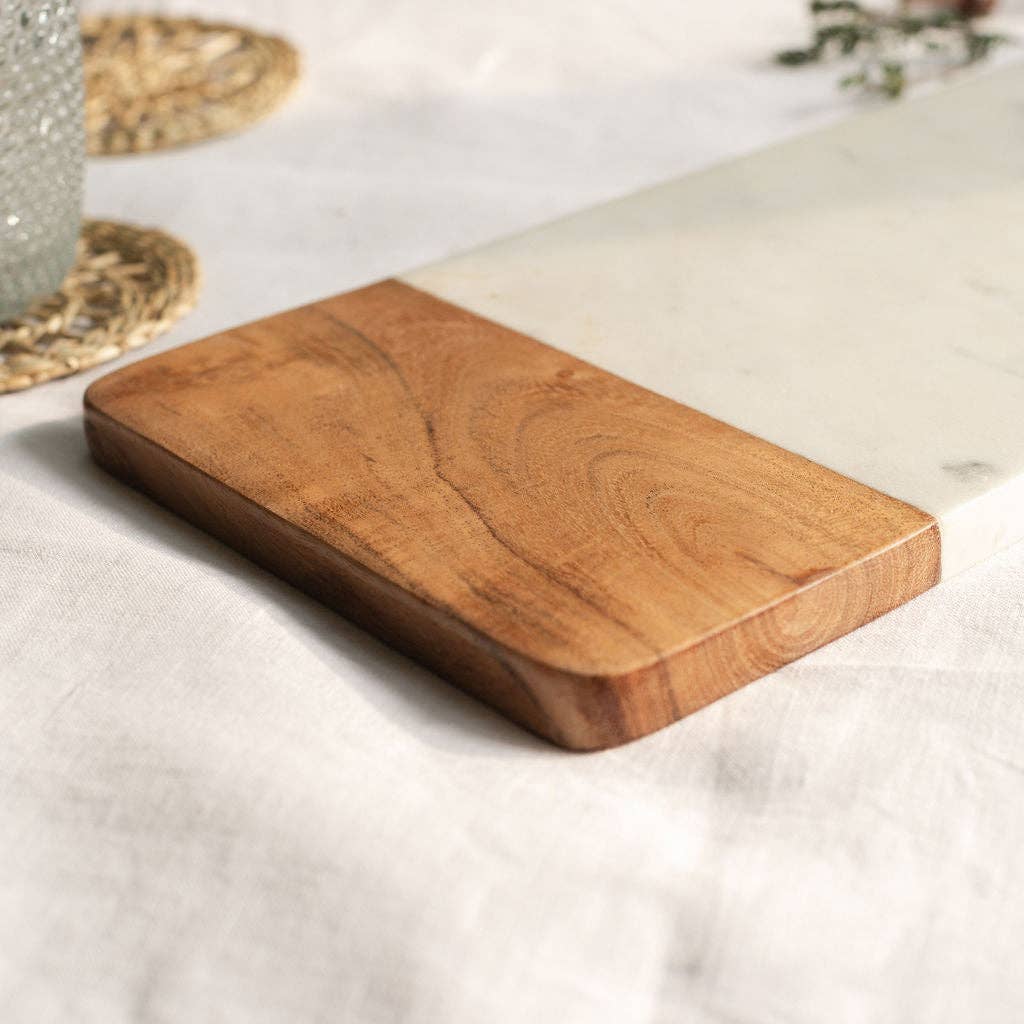 White Marble & Mango Wood Serving Platter