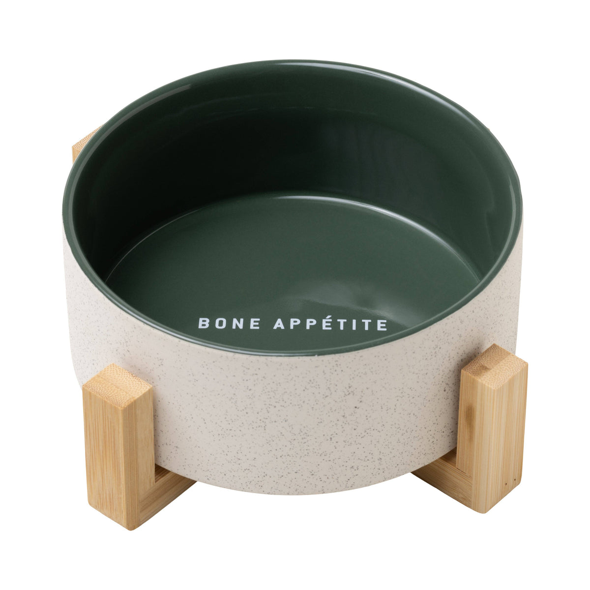 Dog Bowl with Wooden Stand - Green