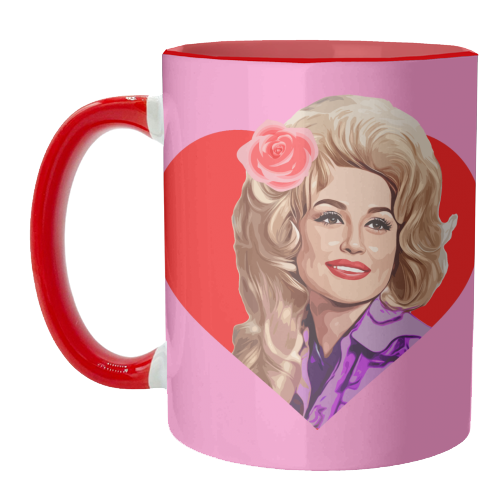 Mugs 'Dolly in Red Heart' by DOLLY WOLFE: Mug Colour Inner & Handle 11Oz - Red