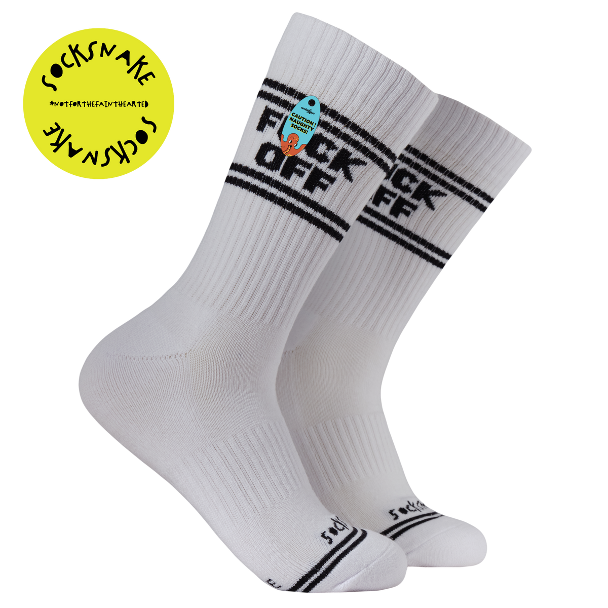 Sweary Sport Socks - Fuck Off: WHITE/BLACK / ONE SIZE (UK 5-11 / EU 38-45 / US 7-12)