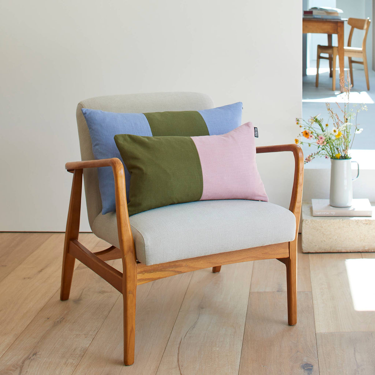 Double Colour Block Linen Cushion - Dusky / Jungle