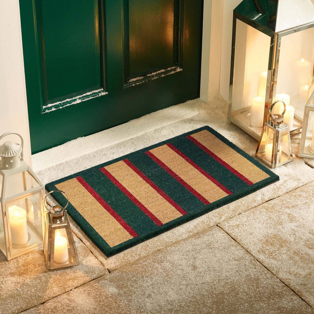 My Mat Printed Coir Doormat Heritage Stripe Green: 45x75