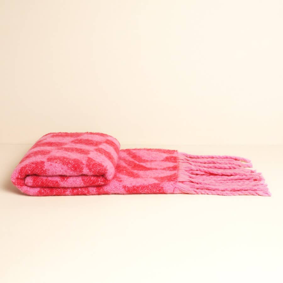 Pink and Red Wavy Checkerboard Winter Scarf