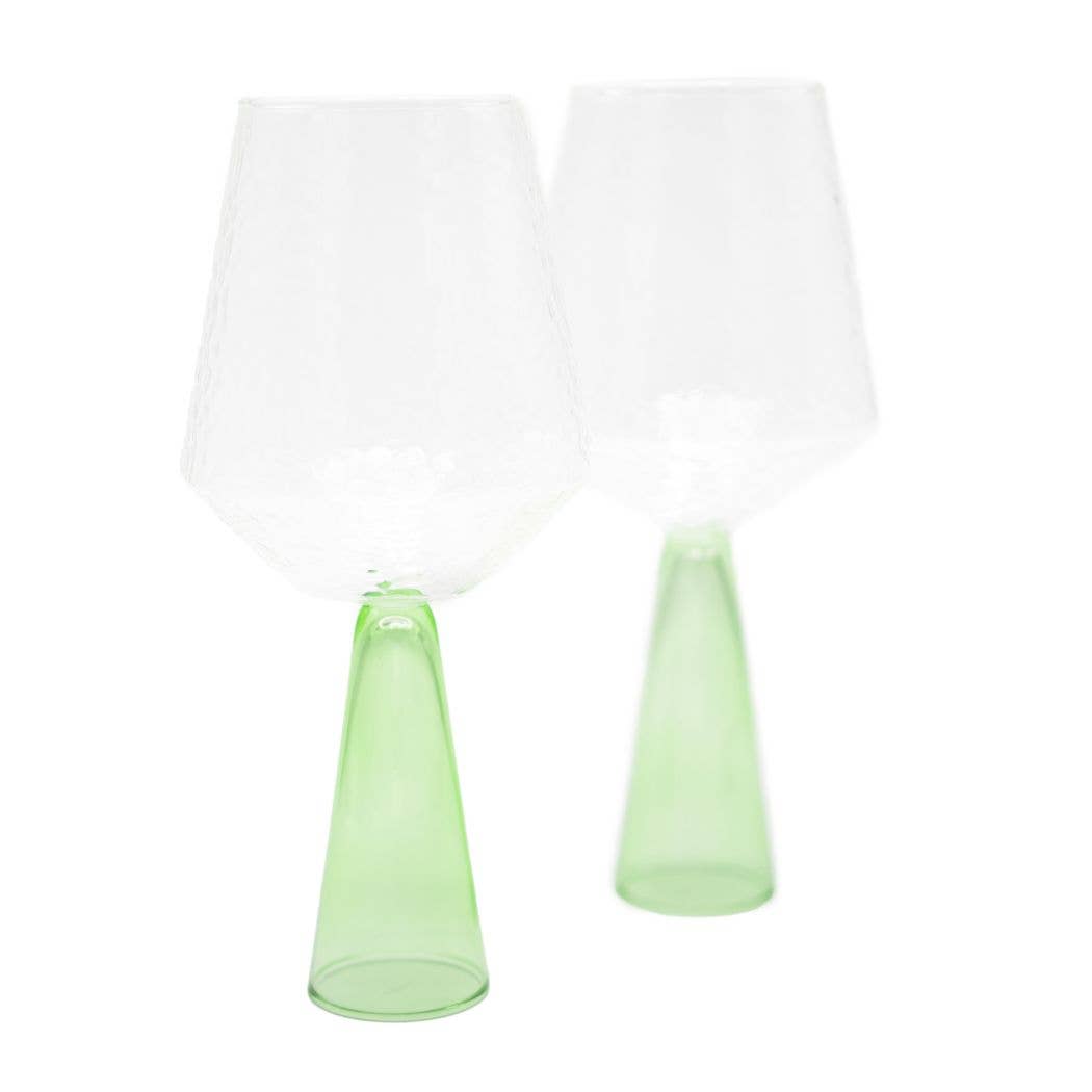 Wine Glass Claude, clear / green, set of 2