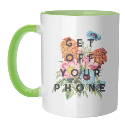 Mugs 'Get Off Your Phone': Mug Colour Inner & Handle 11Oz - Blue