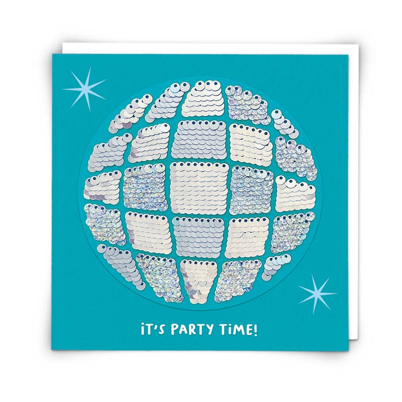 Disco Ball Greetings Card with Reusable Reversible Sequin