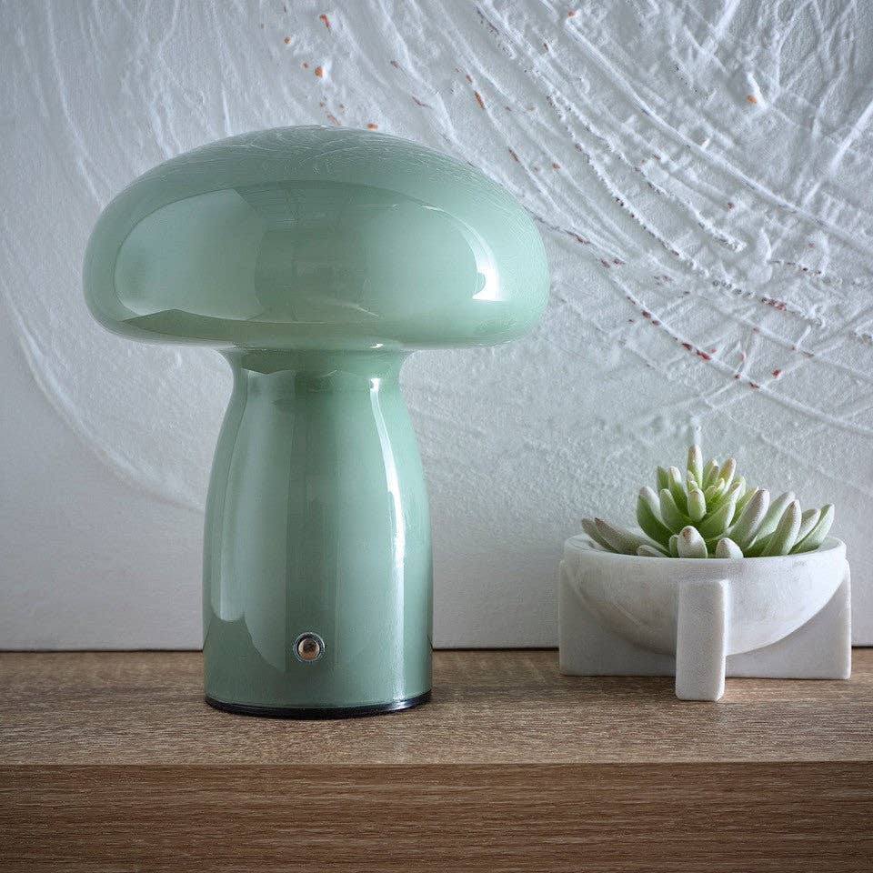 Mushroom Toadstool Glass Table Lamp in White, Duck egg Blue, Green, Lemon, Mocha and Brown - Rechargeable Lamps: Mocha