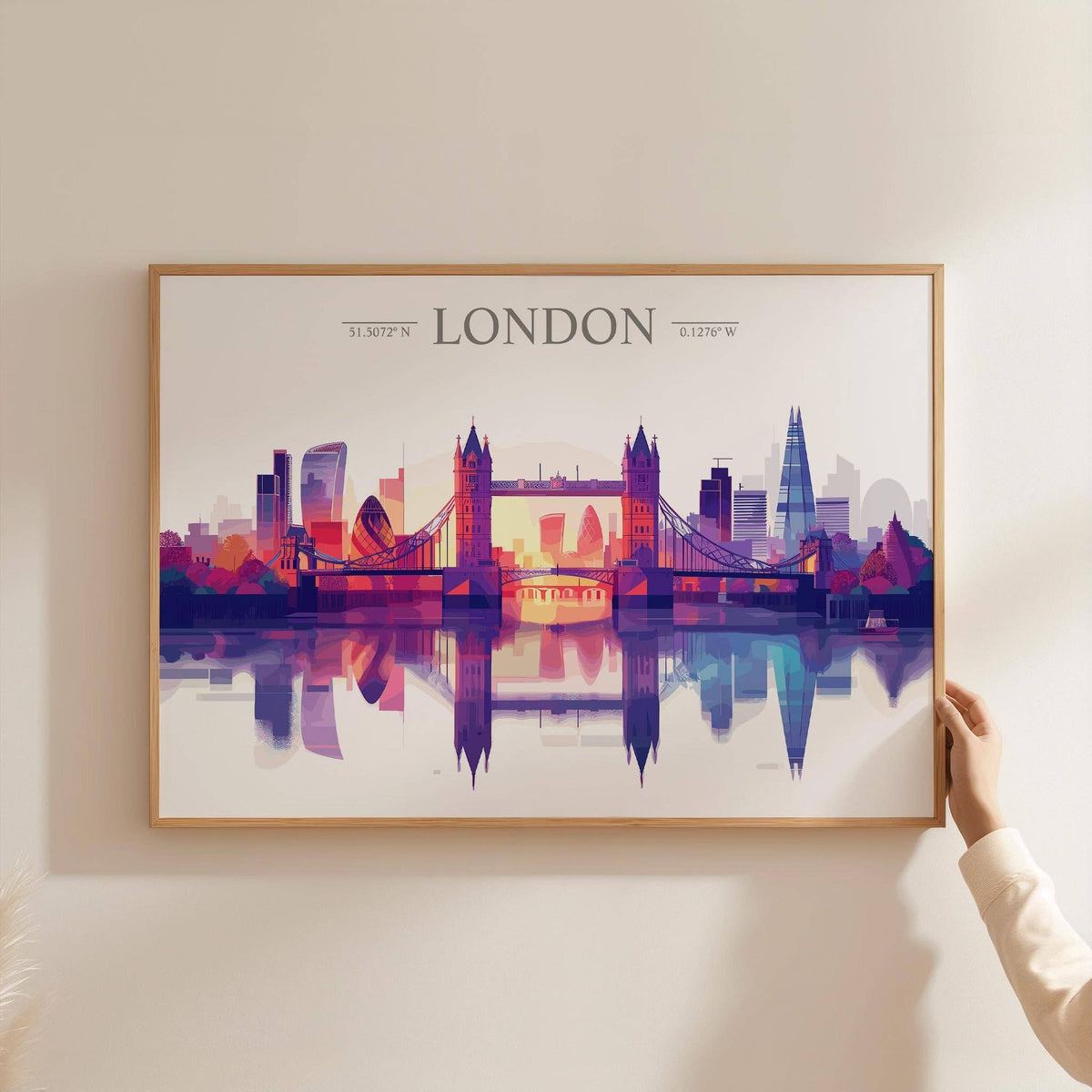 London Skyline Travel Poster Wall Art Landscape, Travel Print of London, London Art Lovers Gift,  UK Art Gift: Fine Art Print / A4 - 8.27 x11.69