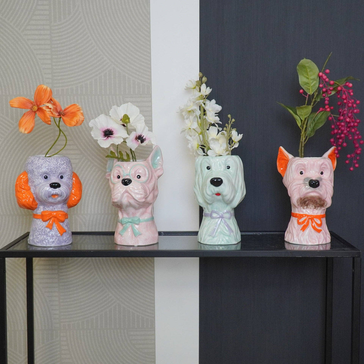 Vase -Flower Vase Dog - Pink/ Mint - 13,5x14,5x23cm