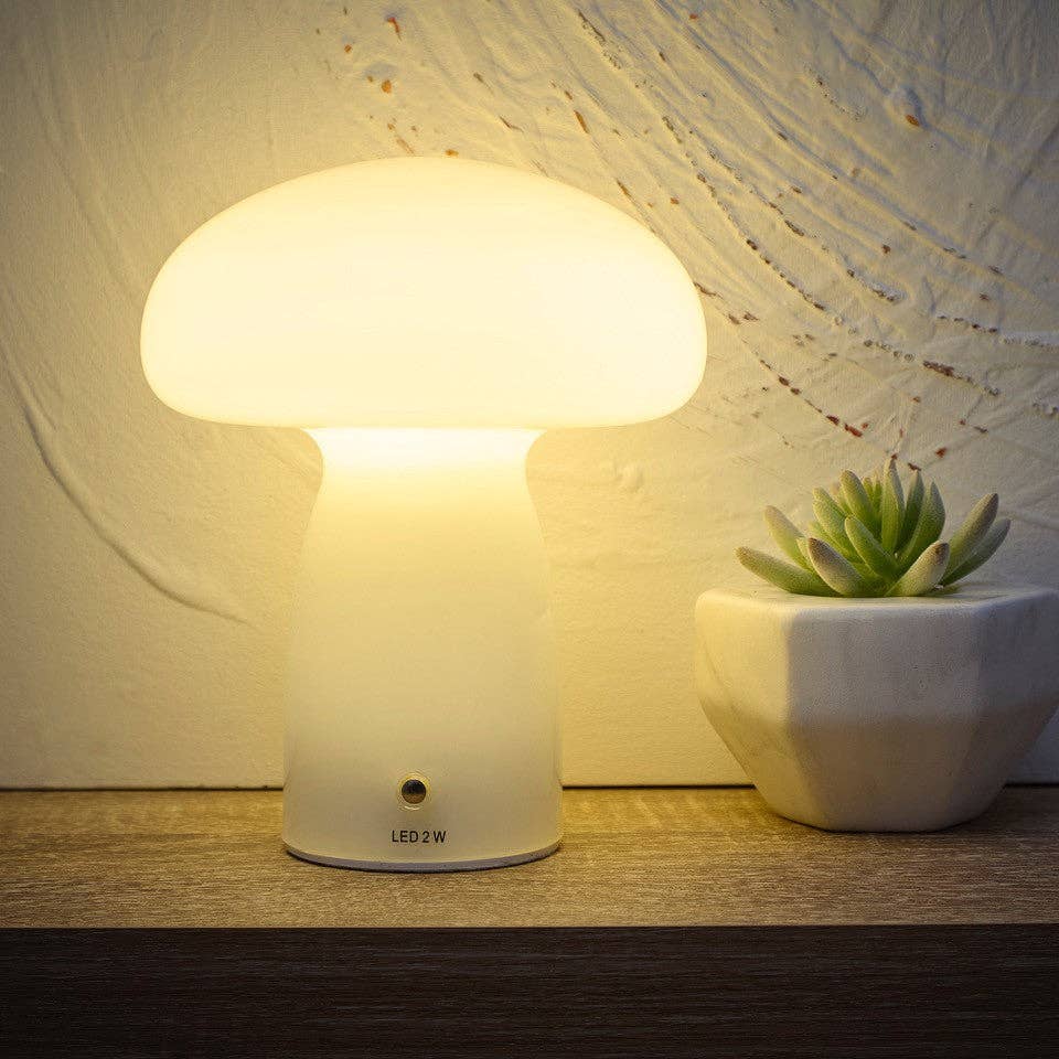 Mushroom Toadstool Glass Table Lamp in White, Duck egg Blue, Green, Lemon, Mocha and Brown - Rechargeable Lamps: Mocha