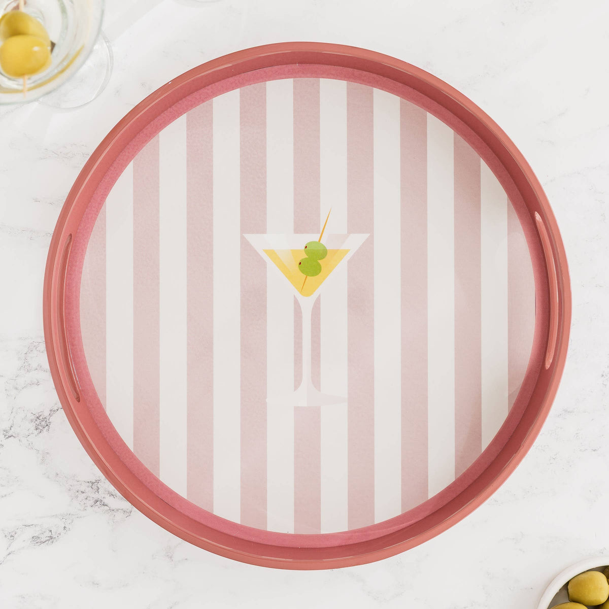 Lacquer Wood Round Drinks Tray: Martini
