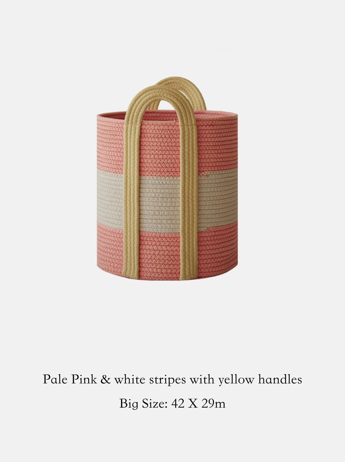 Woven Cotton Rope Storage Basket with Handles : Navy blue & white stripes with pale pink handles (31 x 25cm)