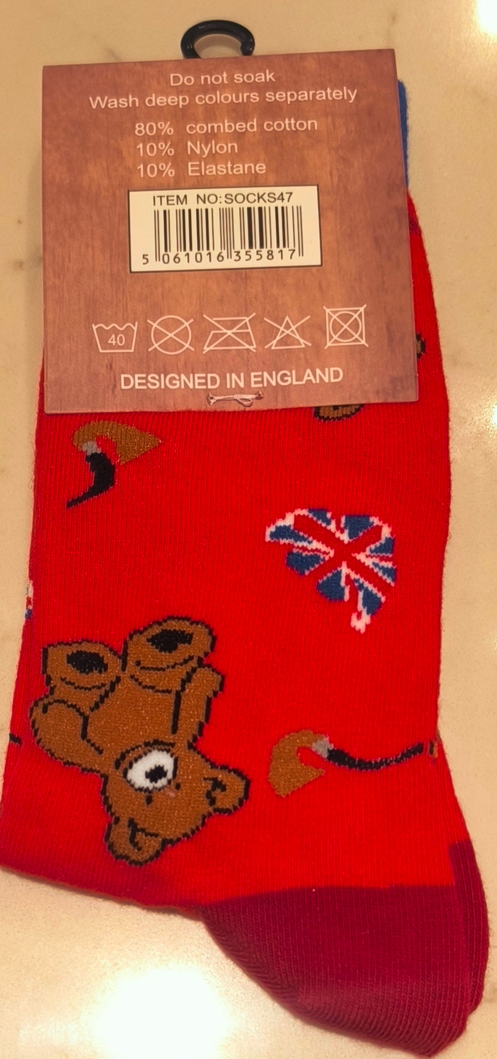 M+B Socks: London Bear- Red