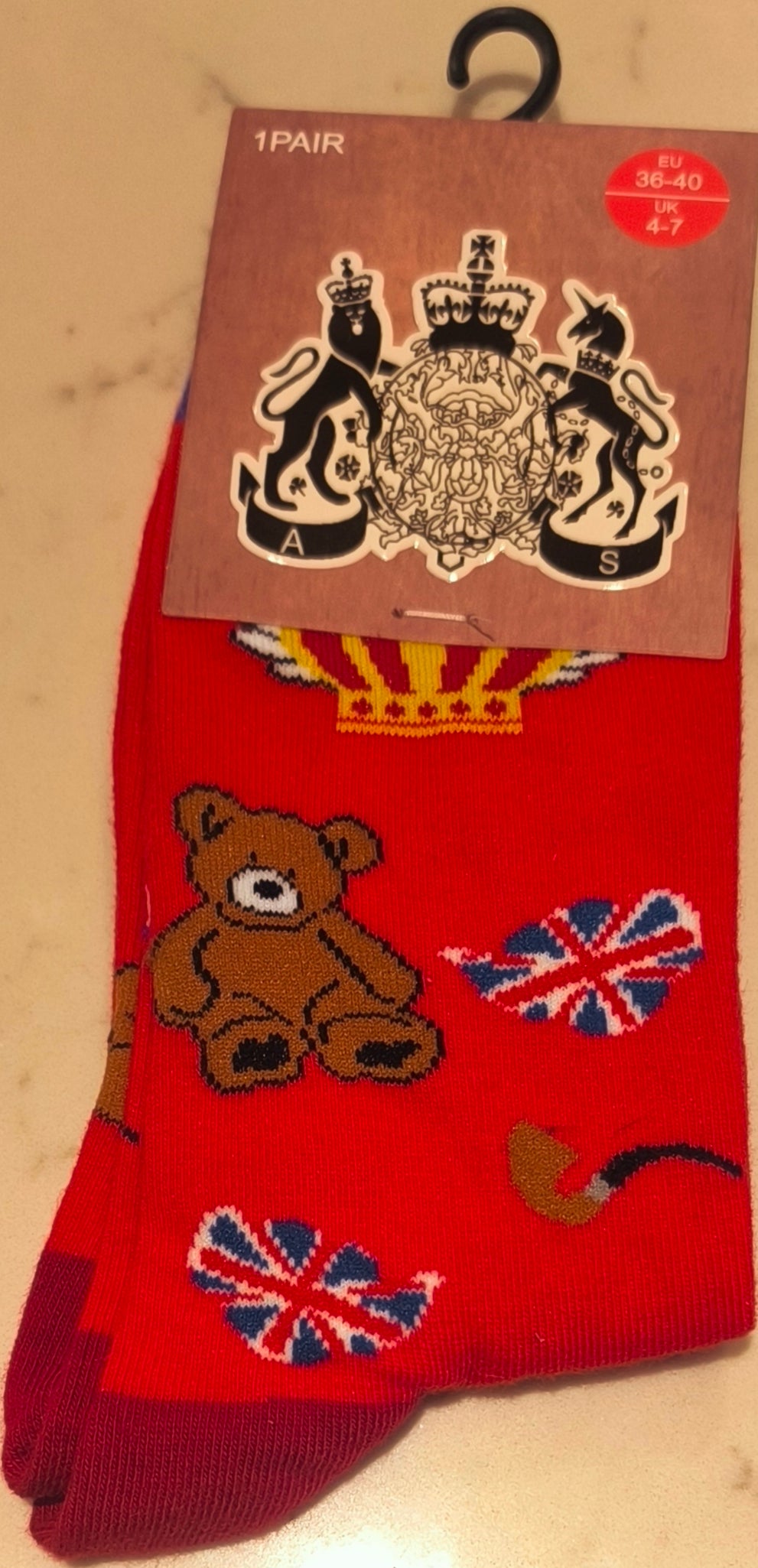 M+B Socks: London Bear- Red