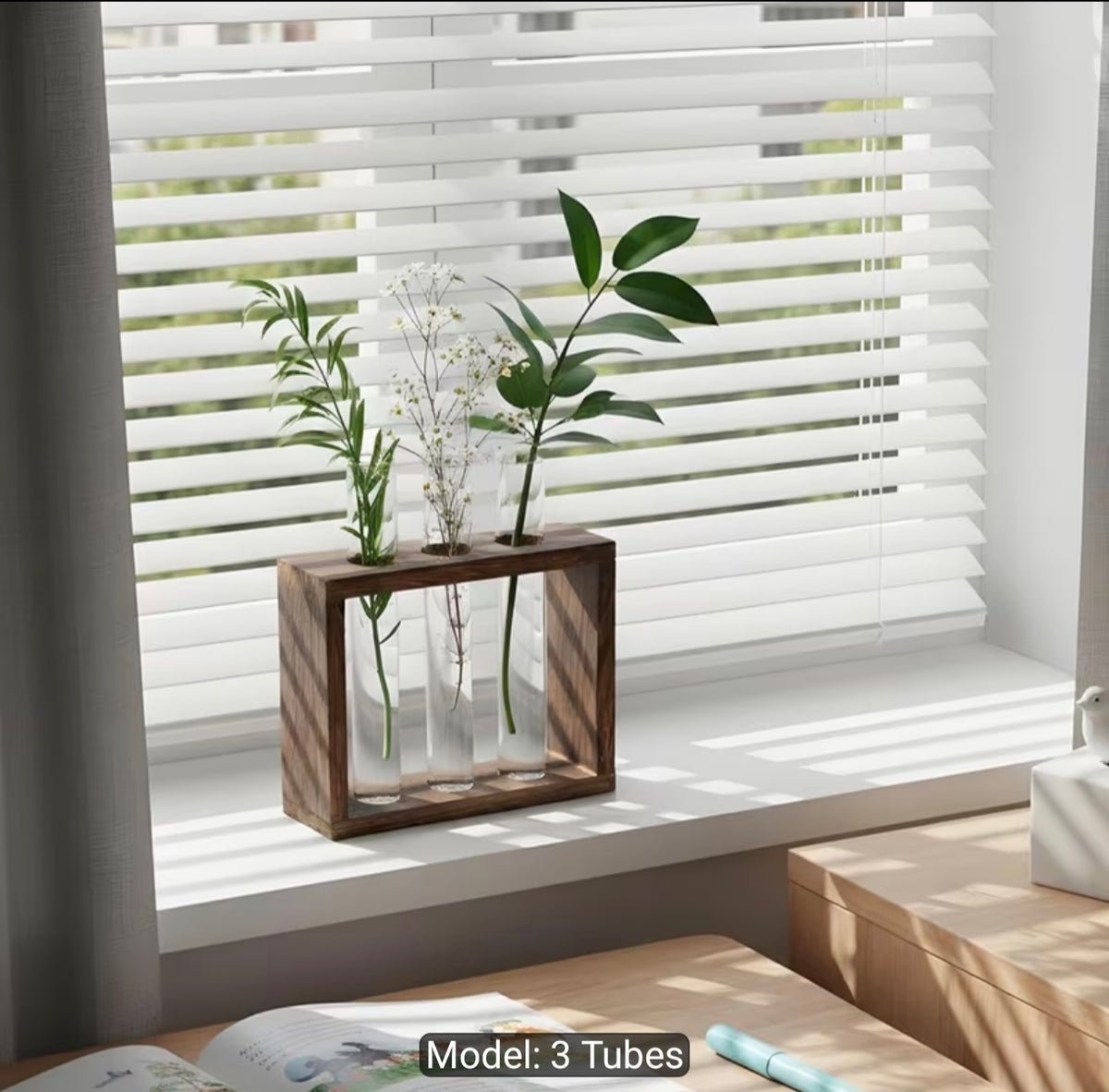 Glass Planter Test Tube Vase with Wooden Stand: Frame 3 Test Tubes